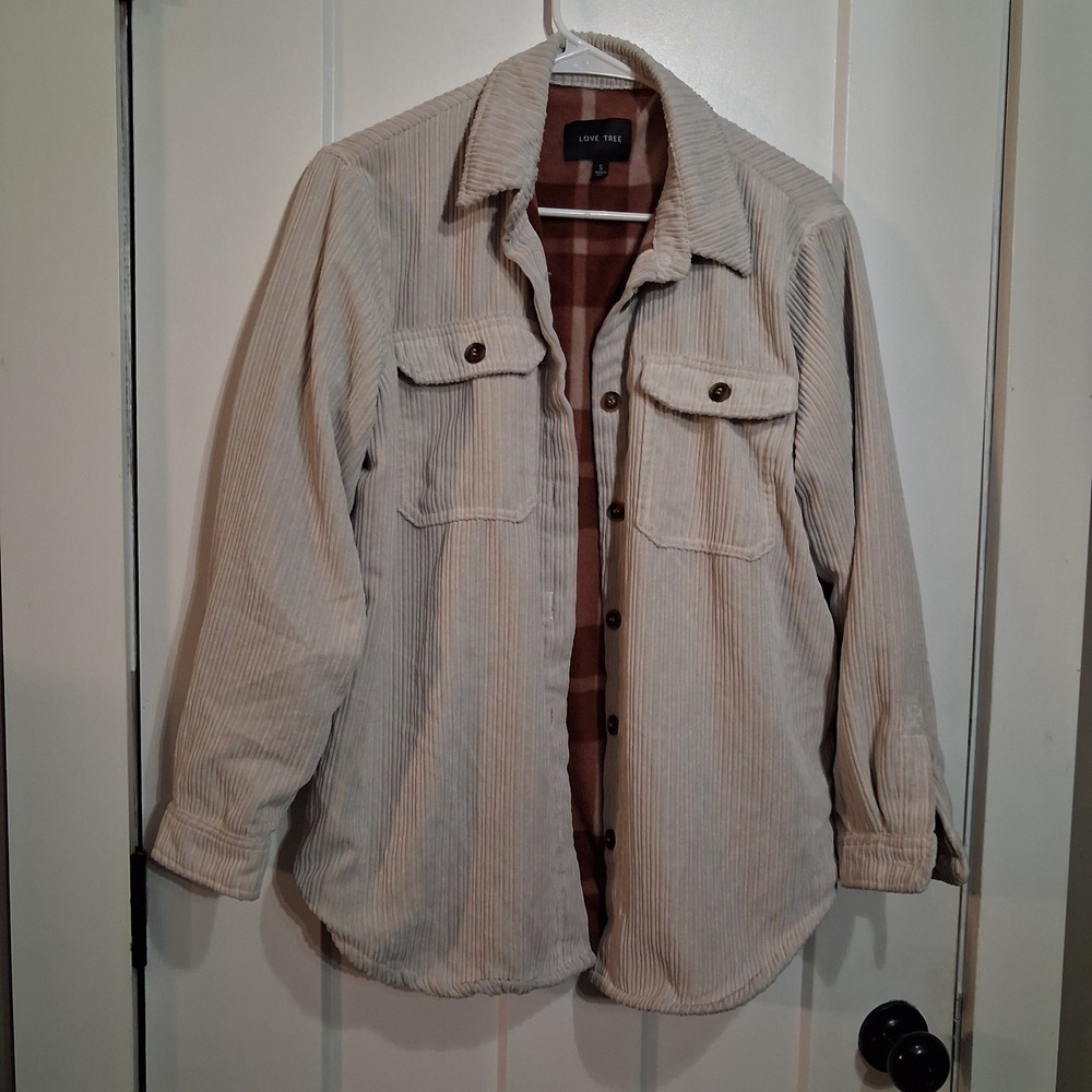 Love Tree Shacket Women S Beige Corduroy Fleece Lined Plaid Casual Outerwear